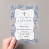 Vintage Blue Toile Blume Girl Baptisse Acryleinladungen (Insitu (Handheld))