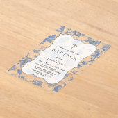 Vintage Blue Toile Blume Girl Baptisse Acryleinladungen (Ablage )