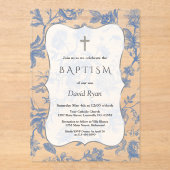 Vintage Blue Toile Blume Girl Baptisse Acryleinladungen (Vorderseite)