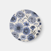 Vintage Blue Toile Floral Botanical Pattern Magnet (Vorne)