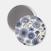 Vintage Blue Toile Floral Botanical Pattern Magnet (Vorderseite/Rückseite)