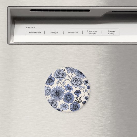 Vintage Blue Toile Floral Botanical Pattern Magnet (In Situ (Geschirrspüler))