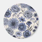 Vintage Blue Toile Floral Botanical Pattern Magnet (Vorne)