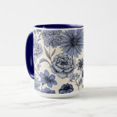 Vintage Blue Toile Floral Botanical Pattern Tasse (Vorderseite Links)