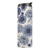 Vintage Blue Toile Floral Botanical Pattern Thermosbecher (Nach links gedreht)