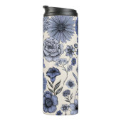 Vintage Blue Toile Floral Botanical Pattern Thermosbecher (Nach rechts gedreht)
