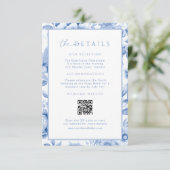 Vintage Blue Toile Hochzeitdetails QR-Code einfüge Begleitkarte (Stehend Vorderseite)