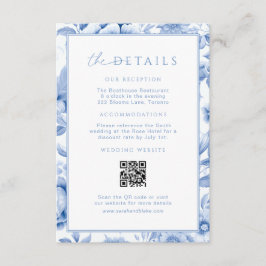 Vintage Blue Toile Hochzeitdetails QR-Code einfüge Begleitkarte
