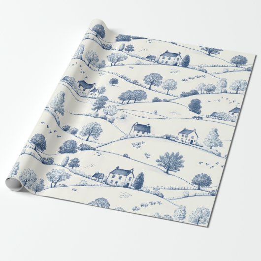 Vintage Blue Toile Landscape (2) Geschenkpapier (Ungerollt)