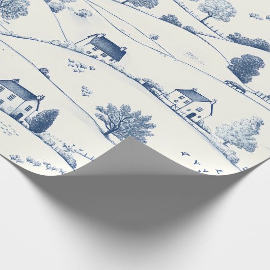 Vintage Blue Toile Landscape (2) Geschenkpapier (Ecke)
