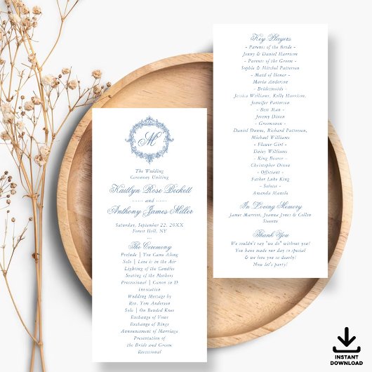 Vintage Blue Toile Monogram Wedding Programs Einladung