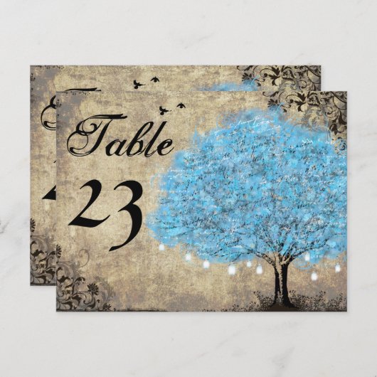 Vintage Blue Tree Tischnummern (Vorne/Hinten)
