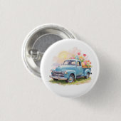 Vintage Blue Truck with Easter Eggs & Tulips Button (Vorne & Hinten)