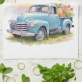 Vintage Blue Truck with Easter Eggs & Tulips Geschirrtuch (Gefaltet)