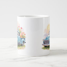 Vintage Blue Truck with Easter Eggs & Tulips Jumbo-Tasse