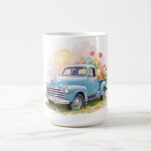 Vintage Blue Truck with Easter Eggs & Tulips Kaffeetasse (Mittel)
