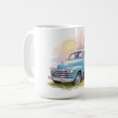 Vintage Blue Truck with Easter Eggs & Tulips Kaffeetasse (Vorderseite Links)