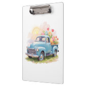Vintage Blue Truck with Easter Eggs & Tulips Klemmbrett (Links)