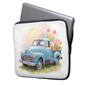 Vintage Blue Truck with Easter Eggs & Tulips Laptopschutzhülle (Vorderseite Links)