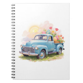 Vintage Blue Truck with Easter Eggs & Tulips Notizblock