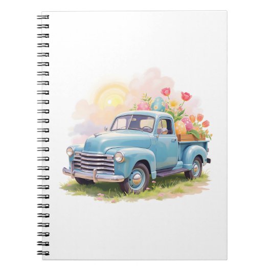 Vintage Blue Truck with Easter Eggs & Tulips Notizblock (Vorderseite)