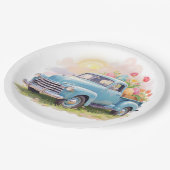 Vintage Blue Truck with Easter Eggs & Tulips Pappteller (Schrägansicht)