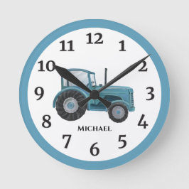 Vintage Blue Watercolor Farm Tractor Wall Clock Runde Wanduhr