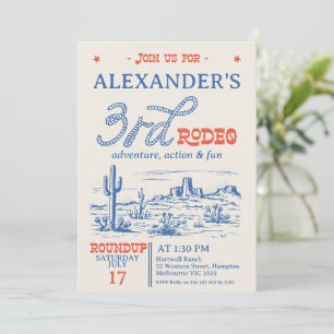 Vintage Blue Western Wüsten Rodeo 3. Geburtstag Einladung