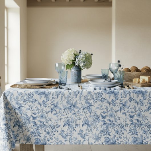 Vintage Blue White Floral Toile Elegant Tischdecke