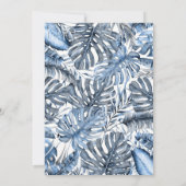 Vintage Blue & White Tropical Palm Blätter Hochzei Einladung (Rückseite)