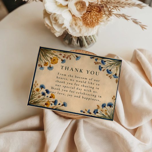 Vintage Blue Wildflower Wedding Dankeskarte