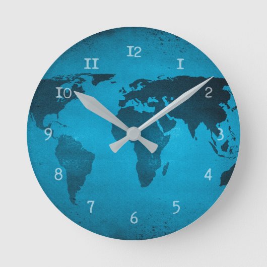 Vintage blue world map runde wanduhr (Vorderseite)