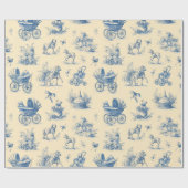 Vintage Blue & Yellow Toile Baby Theme Geschenkpapier (Flach)