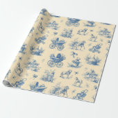 Vintage Blue & Yellow Toile Baby Theme Geschenkpapier (Ungerollt)