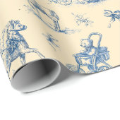 Vintage Blue & Yellow Toile Baby Theme Geschenkpapier (Rolleneckpunkt)