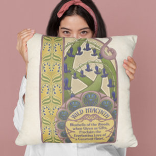 Vintage Bluebell Art mit grünem Muster hinten Kissen