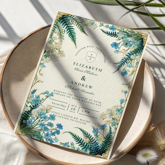 Vintage Bluebell Botanical Wedding Einladung