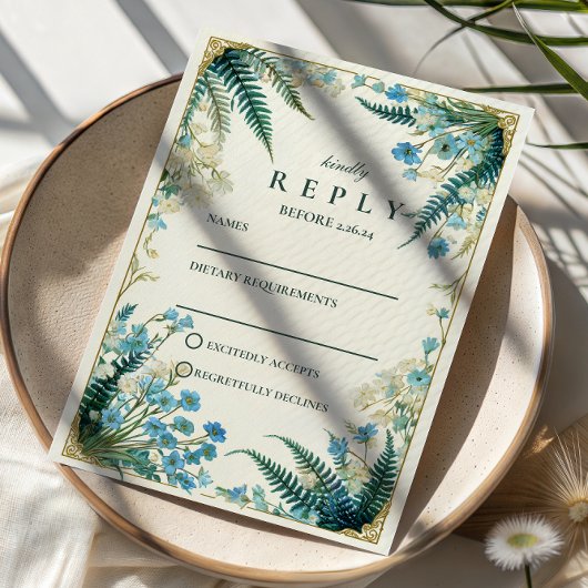 Vintage Bluebell Botanical Wedding RSVP Karte
