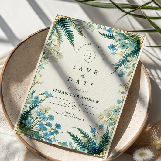 Vintage Bluebell Botanical Wedding Save The Date