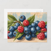 Vintage Blueberries and Raspberries Postkarte (Vorne/Hinten)