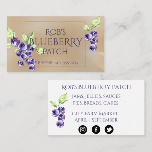 Vintage Blueberries Business Card Visitenkarte (Vorne/Hinten)