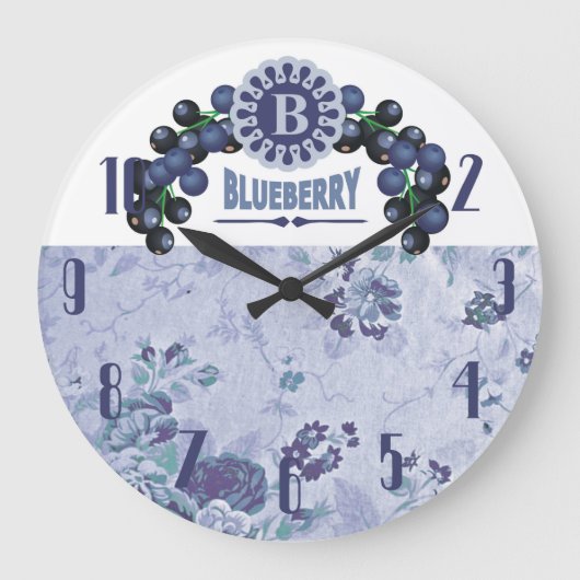 Vintage Blueberries Frucht-Kitchen-Clock Große Wanduhr (Vorderseite)