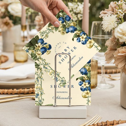 Vintage Blueberry Botanical Baby Shower Serviette