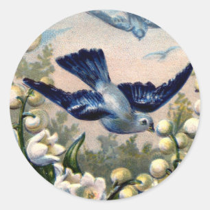 Vintage Bluebirds Blume Lilie der Talvögel Runder Aufkleber