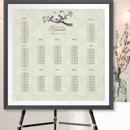 Vintage Bluebirds Coral und Blue Seating Chart Poster