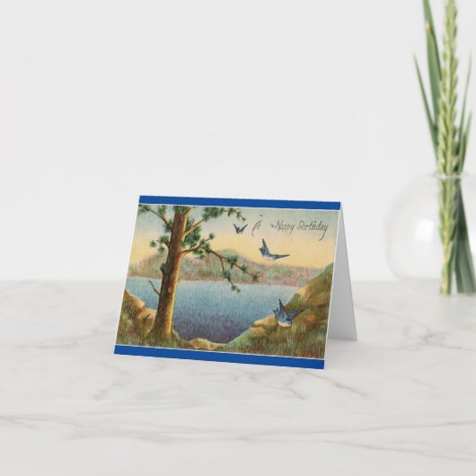 Vintage Bluebirds Geburtstags-Grußkarte Karte (Vorderseite)