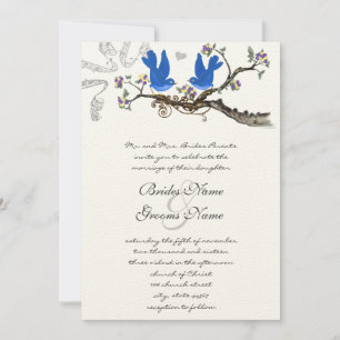 Vintage Bluebirds Gelb & Lila Hochzeit Einladung