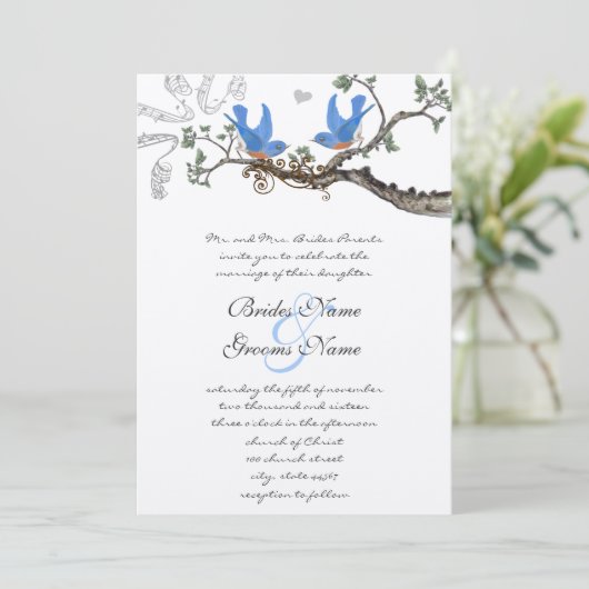 Vintage Bluebirds Hochzeitseinladungen Einladung (Stehend Vorderseite)