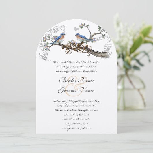 Vintage Bluebirds Hochzeitseinladungen Einladung (Stehend Vorderseite)