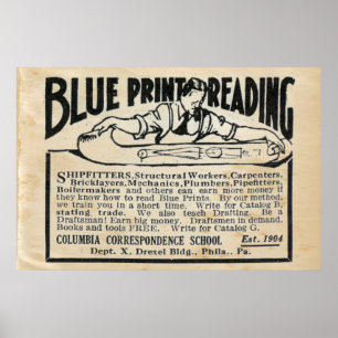 Vintage Blueprint Reading Ad Poster
